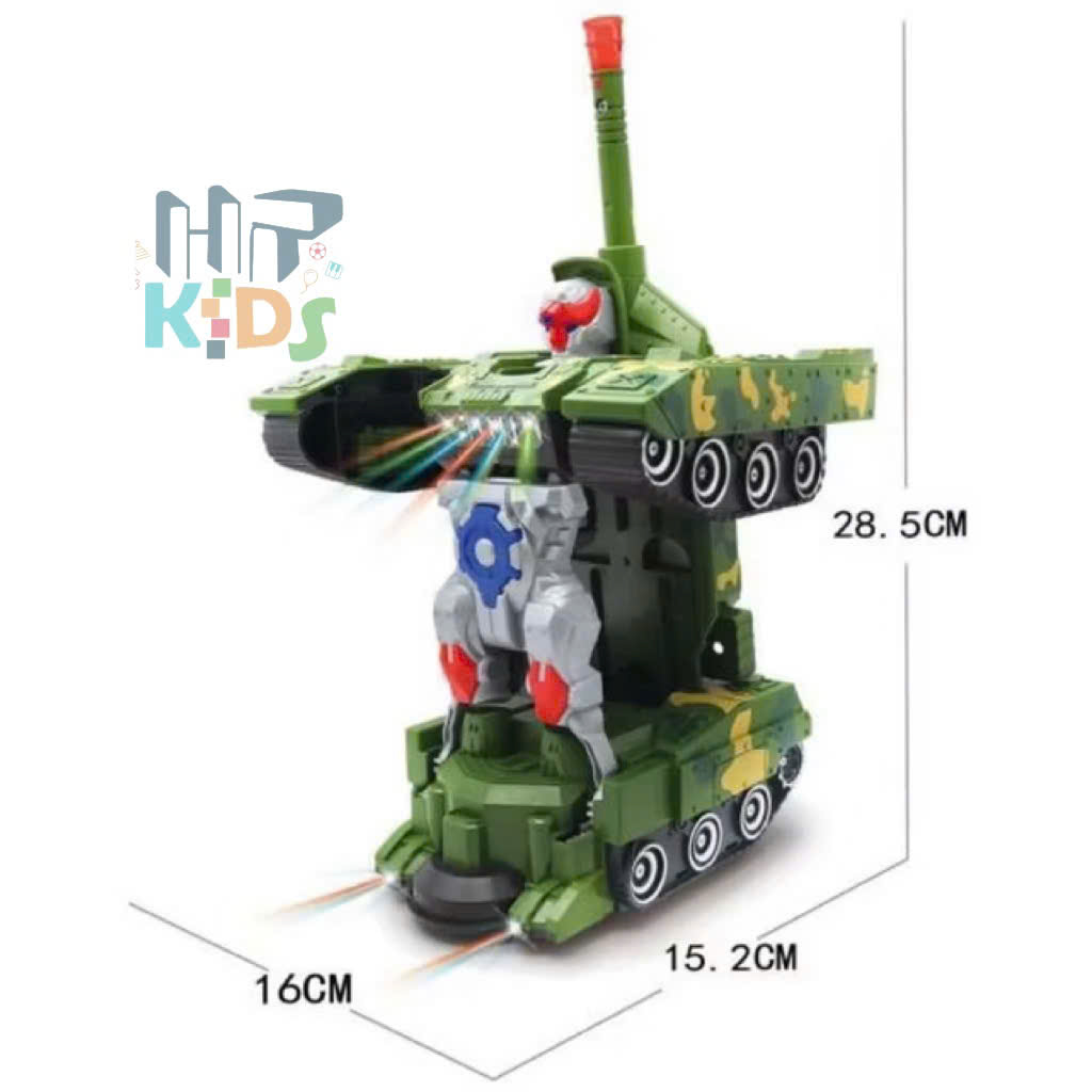 Đồ chơi xe tăng biến hình robot kèm nhạc và đèn cho bé