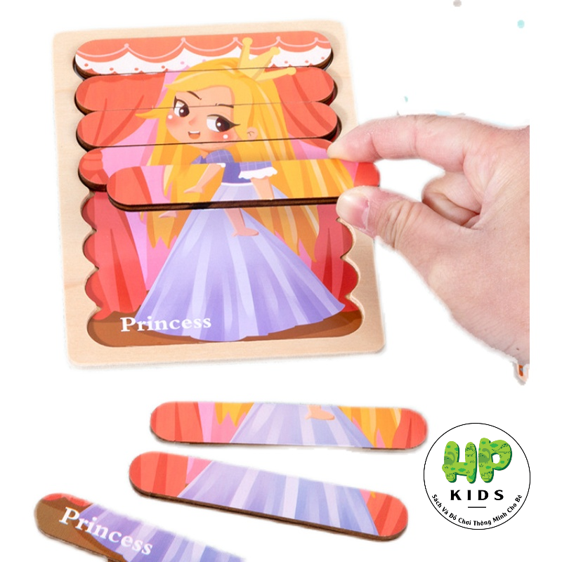 Ghép hình, xếp hình gỗ que kem 2 mặt cho bé tư duy sáng tạo, giáo dục Montessori