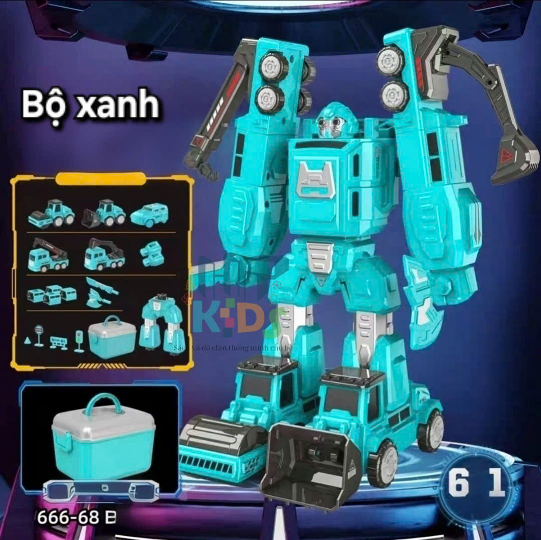 Đồ chơi Robot người máy, 6 xe kết hợp lại thành robot, lắp ráp kết hợp nam châm