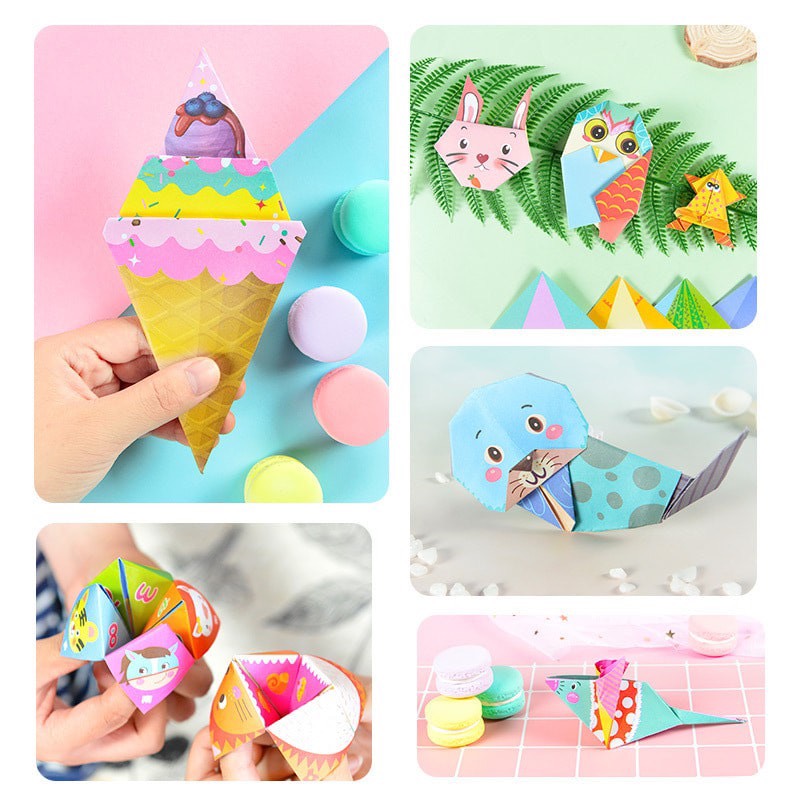 BỘ GẤP GIẤY FUN ORIGAMI có in hình đáng yêu kèm sách hướng dẫn cho bé trai bé gái