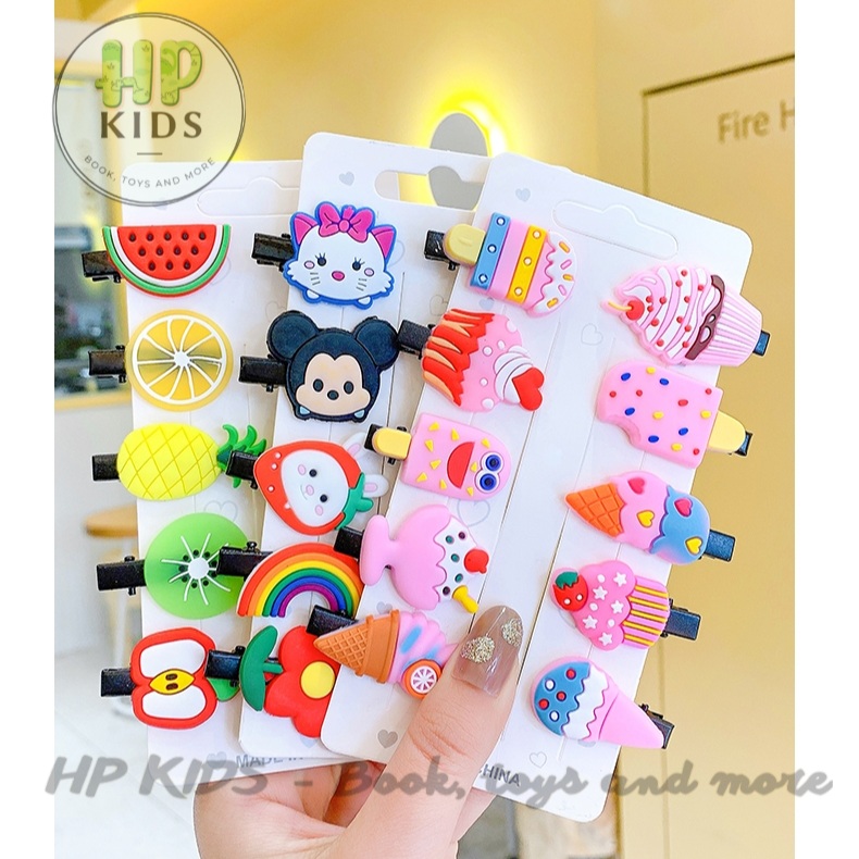 Set 10 kẹp tóc silicon chủ đề nhân vật hoạt hình ngộ nghĩnh đáng yêu cho bé gái