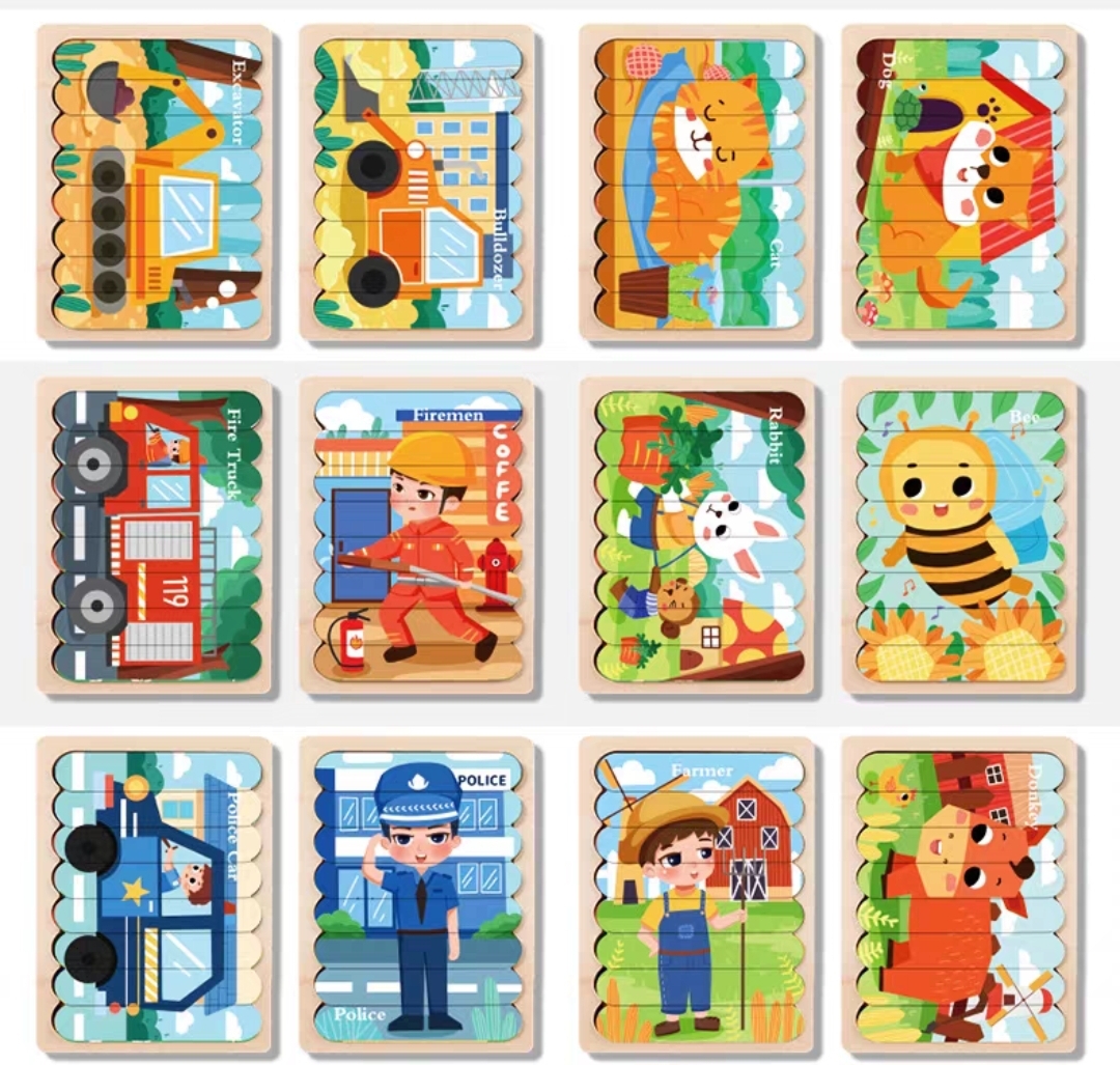 Ghép hình, xếp hình gỗ que kem 2 mặt cho bé tư duy sáng tạo, giáo dục Montessori