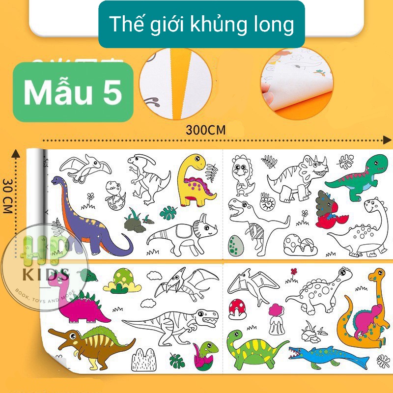 ( TẶNG KÈM KÉO VÀ MÀU) GIẤY CUỘN TRANH TÔ MÀU CẮT DÁN TÔ MÀU 3M CHO BÉ