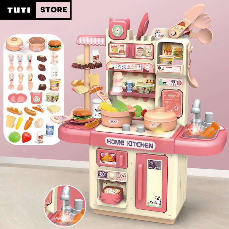 Đồ chơi kệ bếp nấu ăn loại lớn, phun khói và hơi nước, cao 70cm nhiều chi tiết cho bé