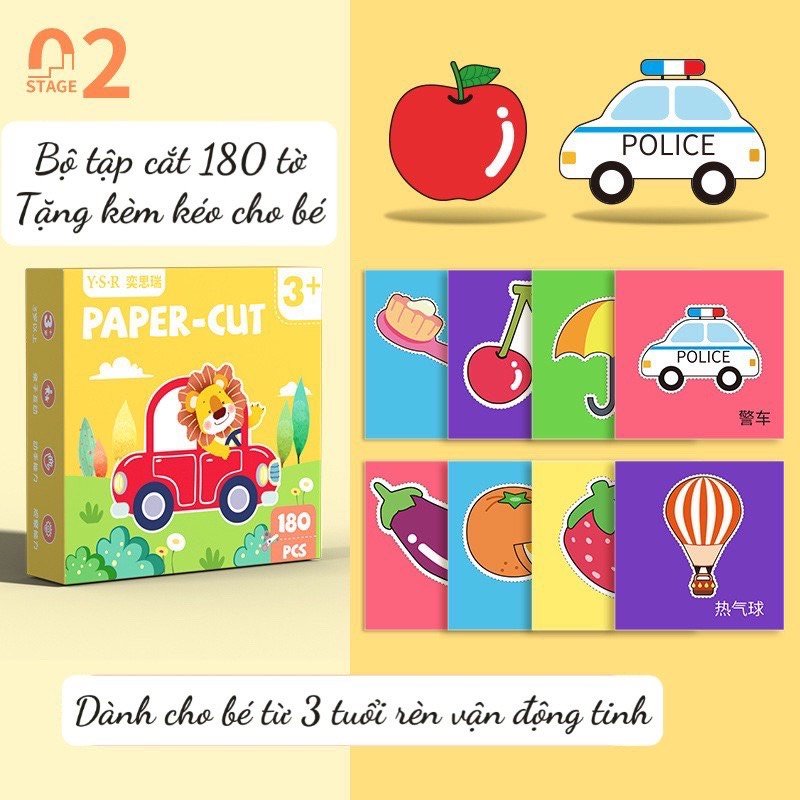 Bộ cắt giấy thủ công PAPER CUT 180 tờ gồm nhiều chủ đề tặng kèm kéo giúp bé rèn luyện tính kiên trì và khéo léo