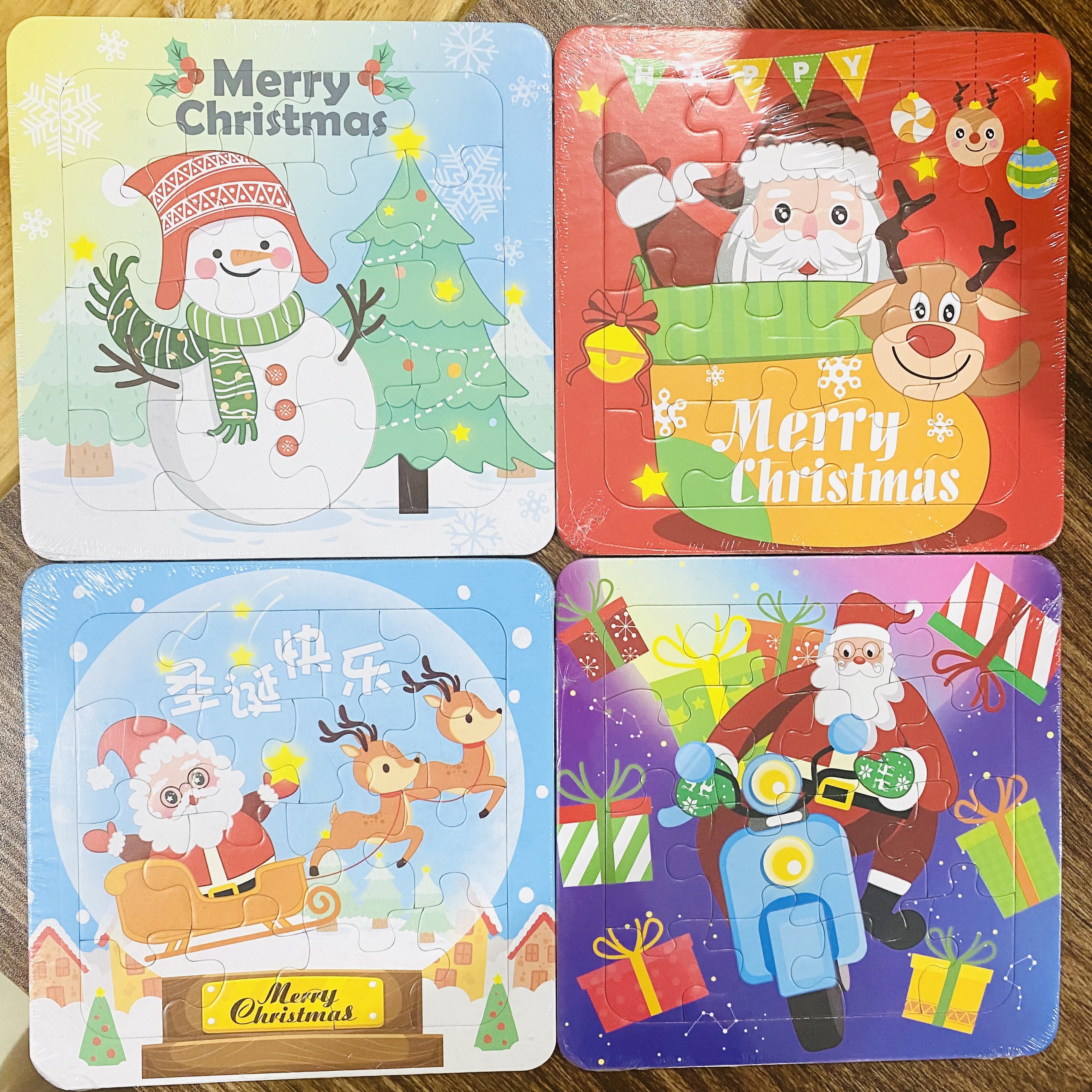Tranh ghép hình 16 mảnh giáng sinh / noel có hình tô màu phía sau
