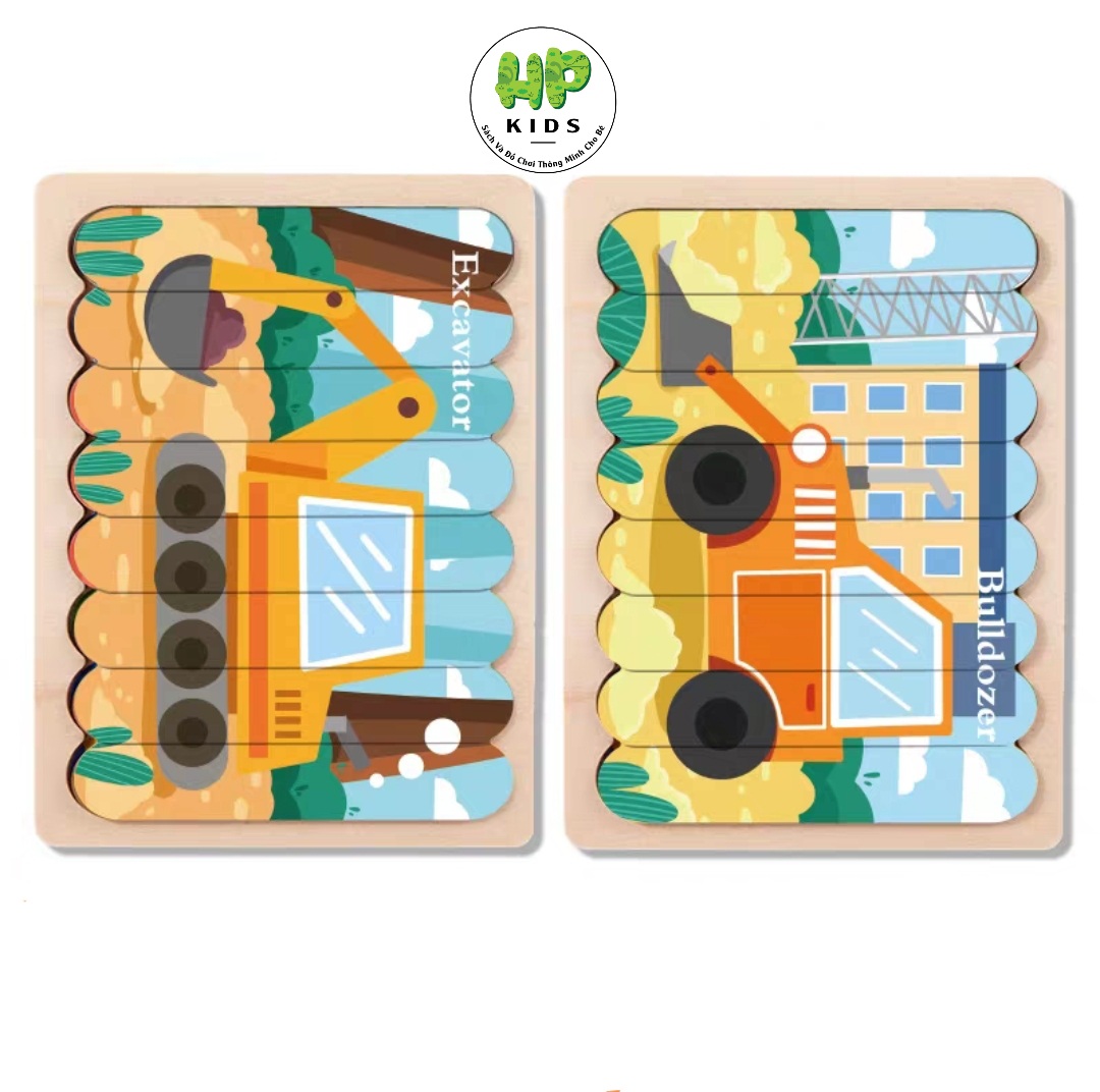 Ghép hình, xếp hình gỗ que kem 2 mặt cho bé tư duy sáng tạo, giáo dục Montessori