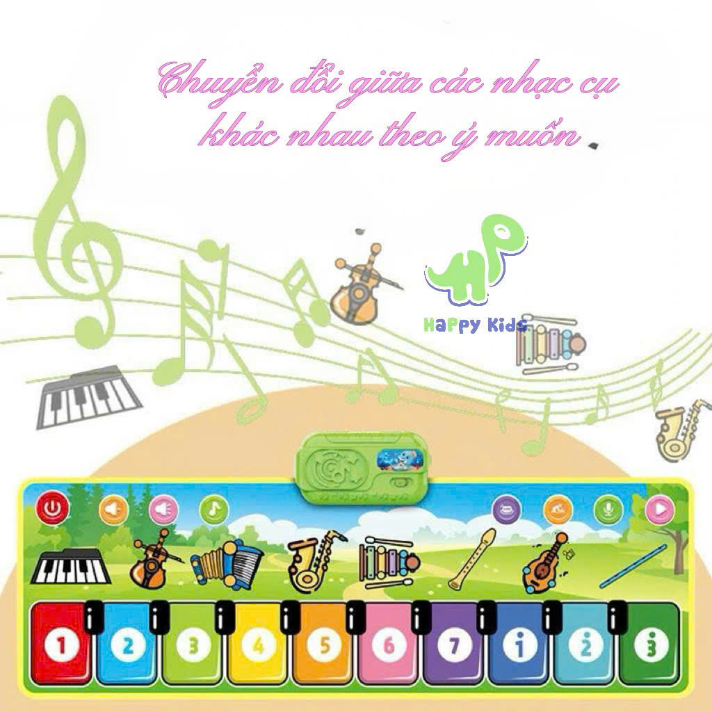 Đồ chơi thảm nhạc đàn piano với 8 loại nhạc cụ kèm âm thanh vui nhộn, có thể xếp lại được.
