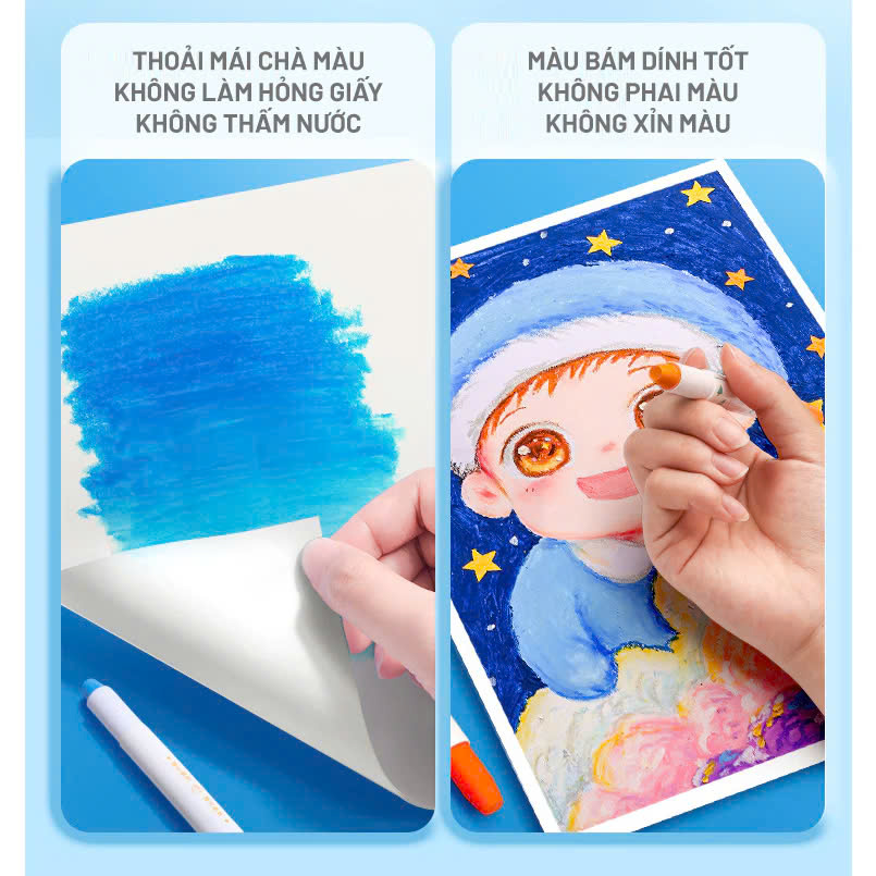 Bút màu sáp lụa màu hữu cơ, cho bé vẽ, tô màu dễ dàng lau chùi kèm hộp đựng, quai xách nắp đậy bút chống rơi cho bé