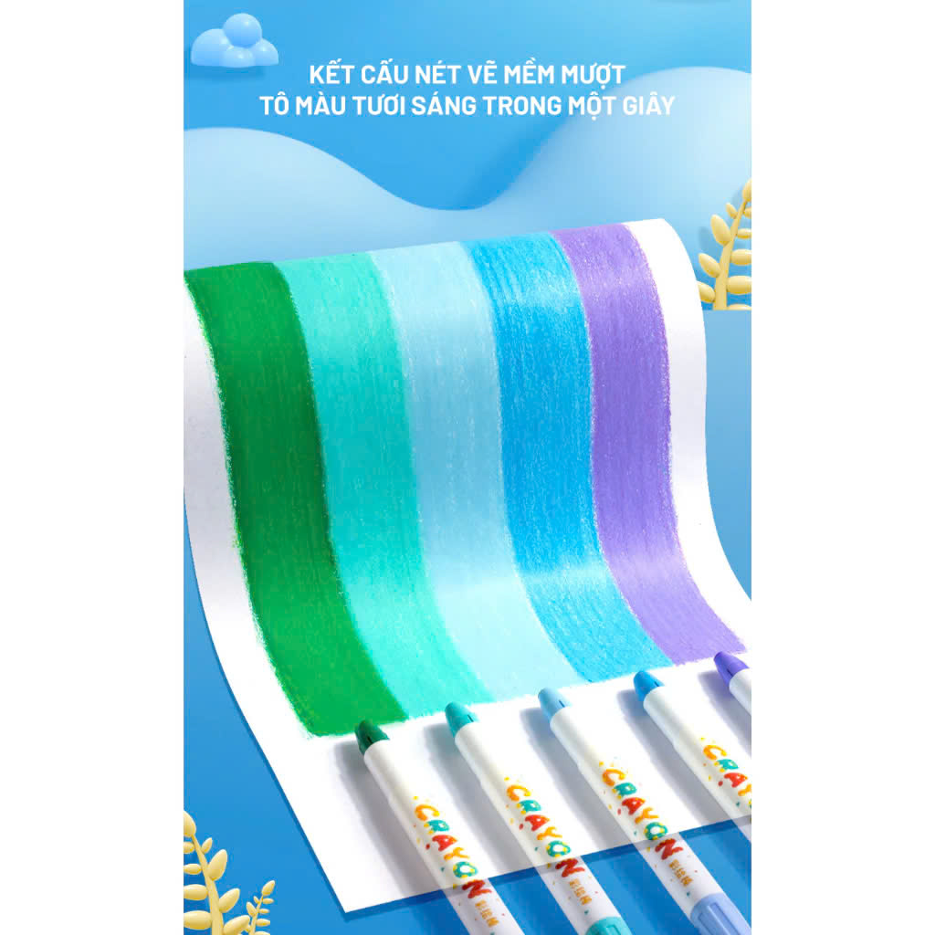 Bút màu sáp lụa màu hữu cơ, cho bé vẽ, tô màu dễ dàng lau chùi kèm hộp đựng, quai xách nắp đậy bút chống rơi cho bé
