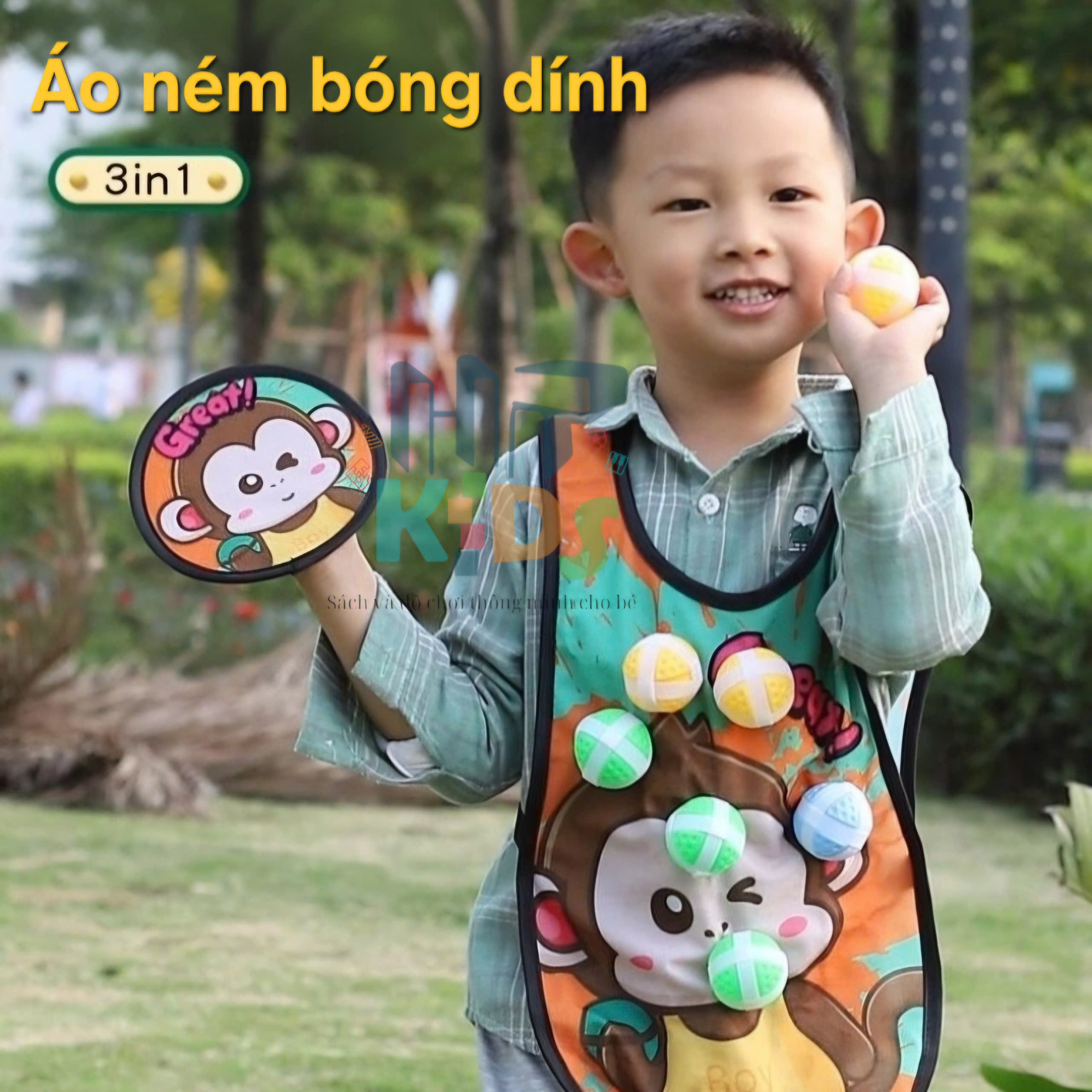 Set áo chơi trò ném bóng dính, kèm bóng và ruy băng cho bé và ba mẹ vui chơi. Đồ chơi vận động