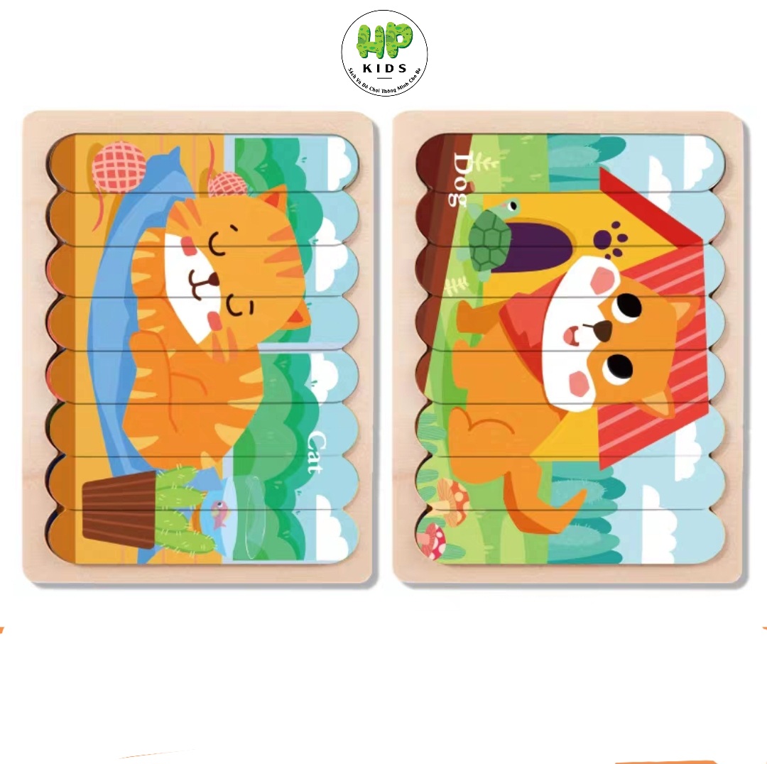 Ghép hình, xếp hình gỗ que kem 2 mặt cho bé tư duy sáng tạo, giáo dục Montessori