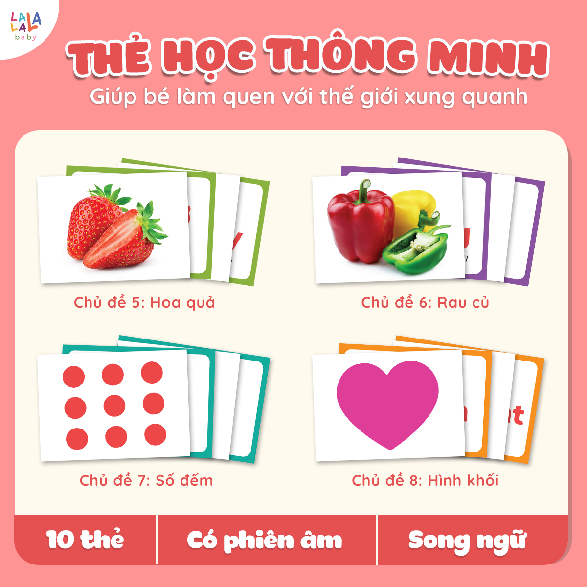Bộ thẻ học thông minh Flashcard cho bé chuẩn Glenn Doman giáo giục sớm Lalala baby song ngữ Anh Việt