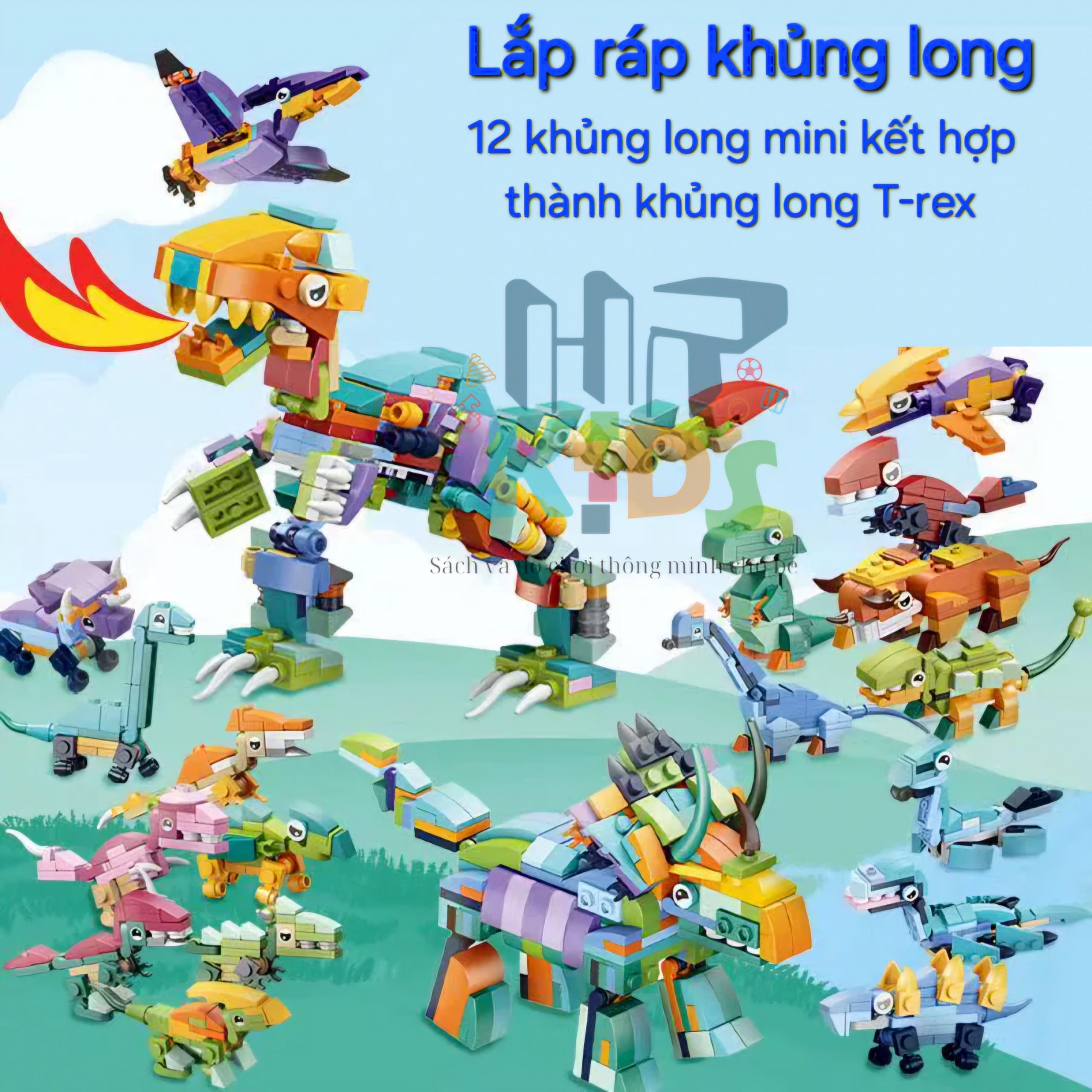 Bộ lắp ráp khủng long, xe cứu hỏa, động vật, 12 con giáp vui nhộn cho bé