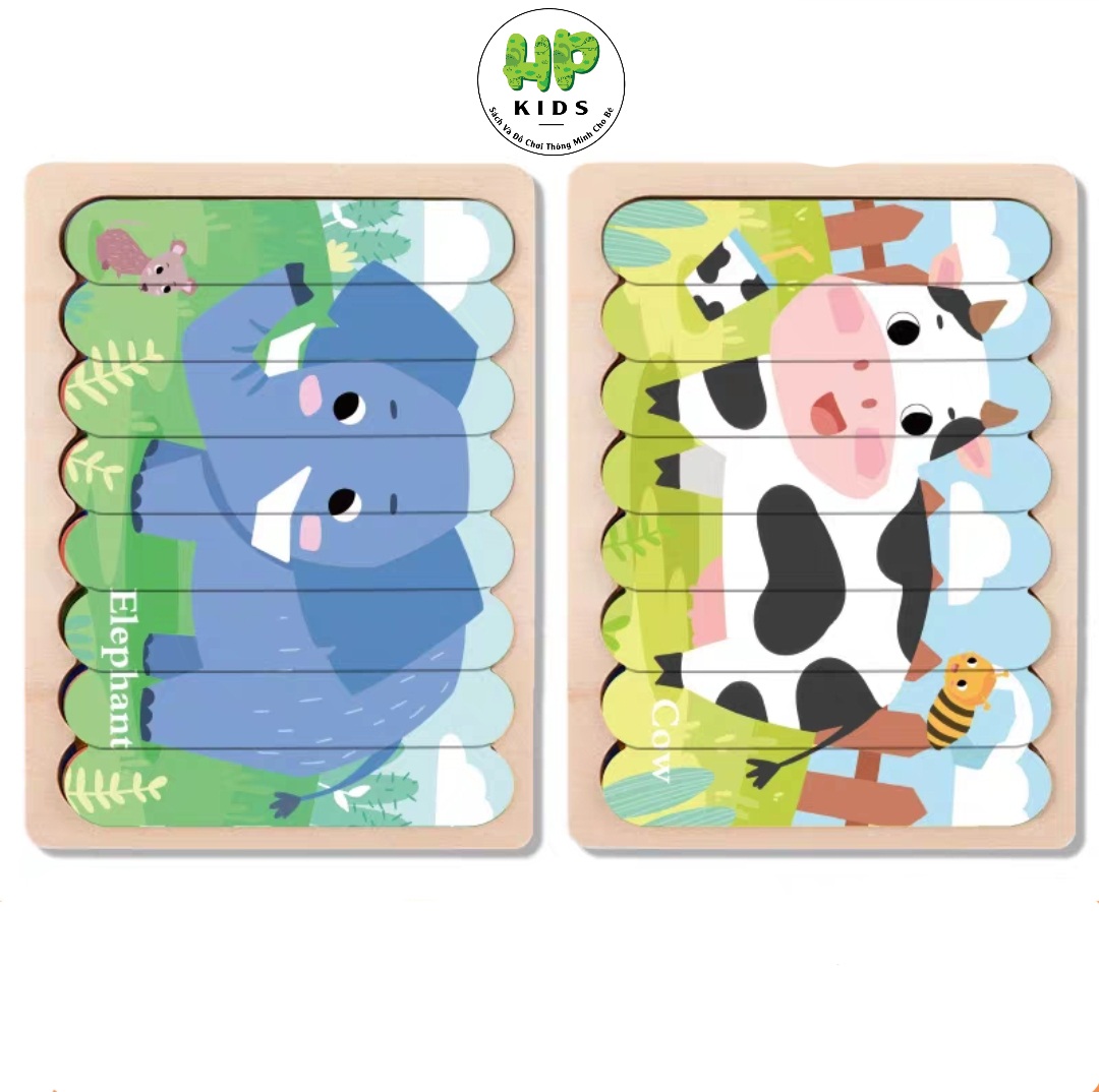 Ghép hình, xếp hình gỗ que kem 2 mặt cho bé tư duy sáng tạo, giáo dục Montessori