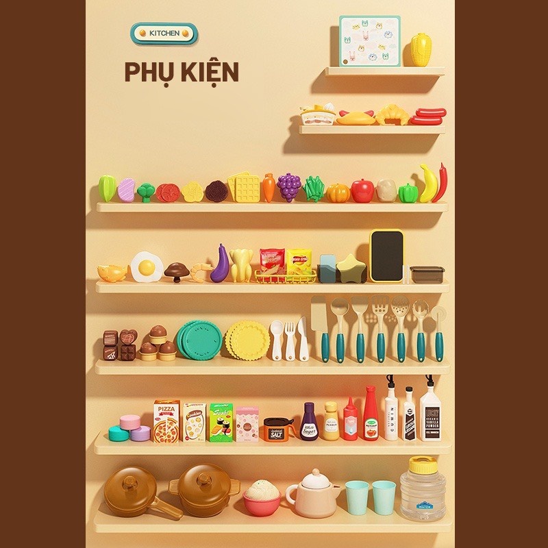 Đồ chơi kệ bếp nấu ăn loại lớn, phun khói và hơi nước, cao 70cm nhiều chi tiết cho bé