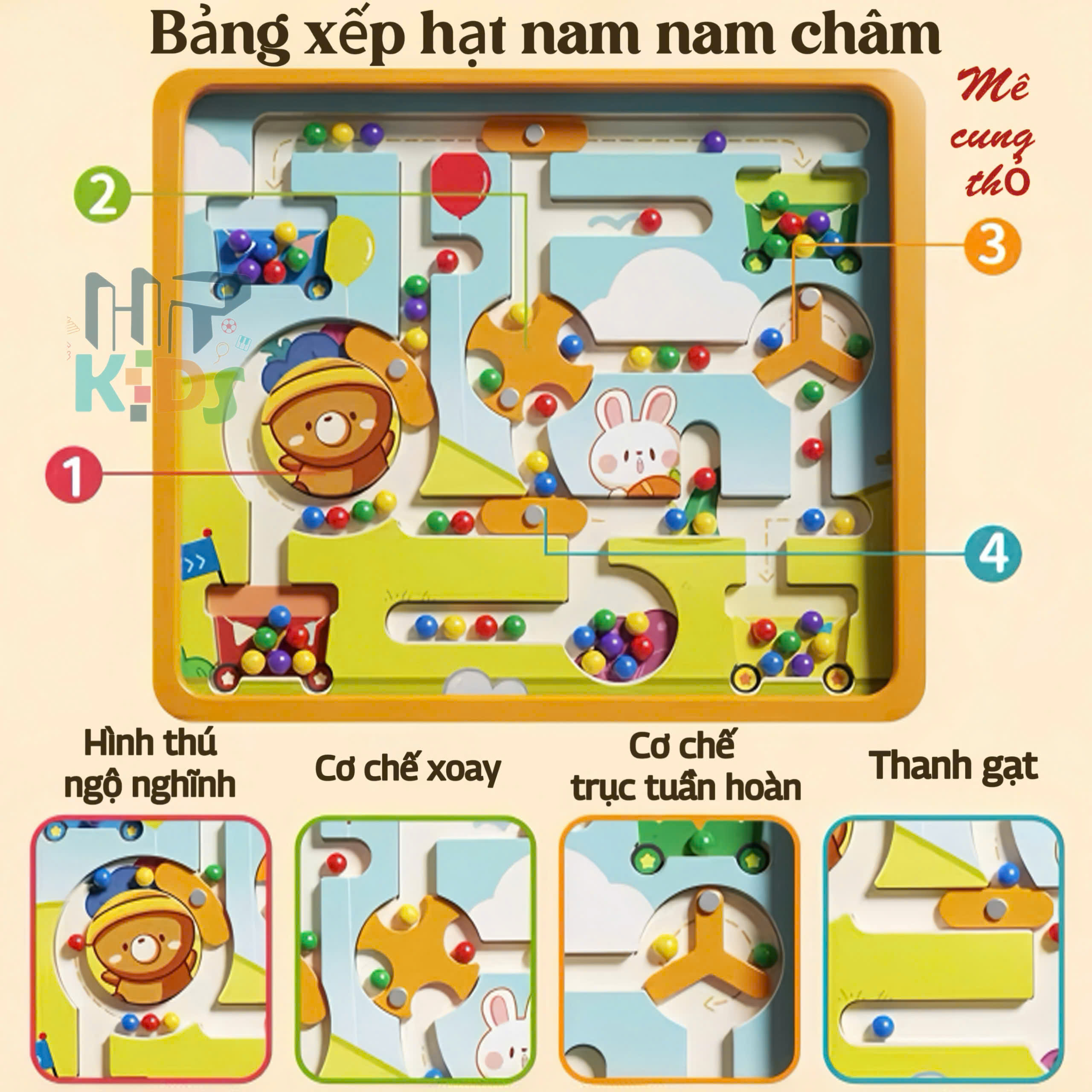 Đồ chơi giải đố mê cung, phân loại màu sắc bằng nam châm hình thỏ đáng yêu