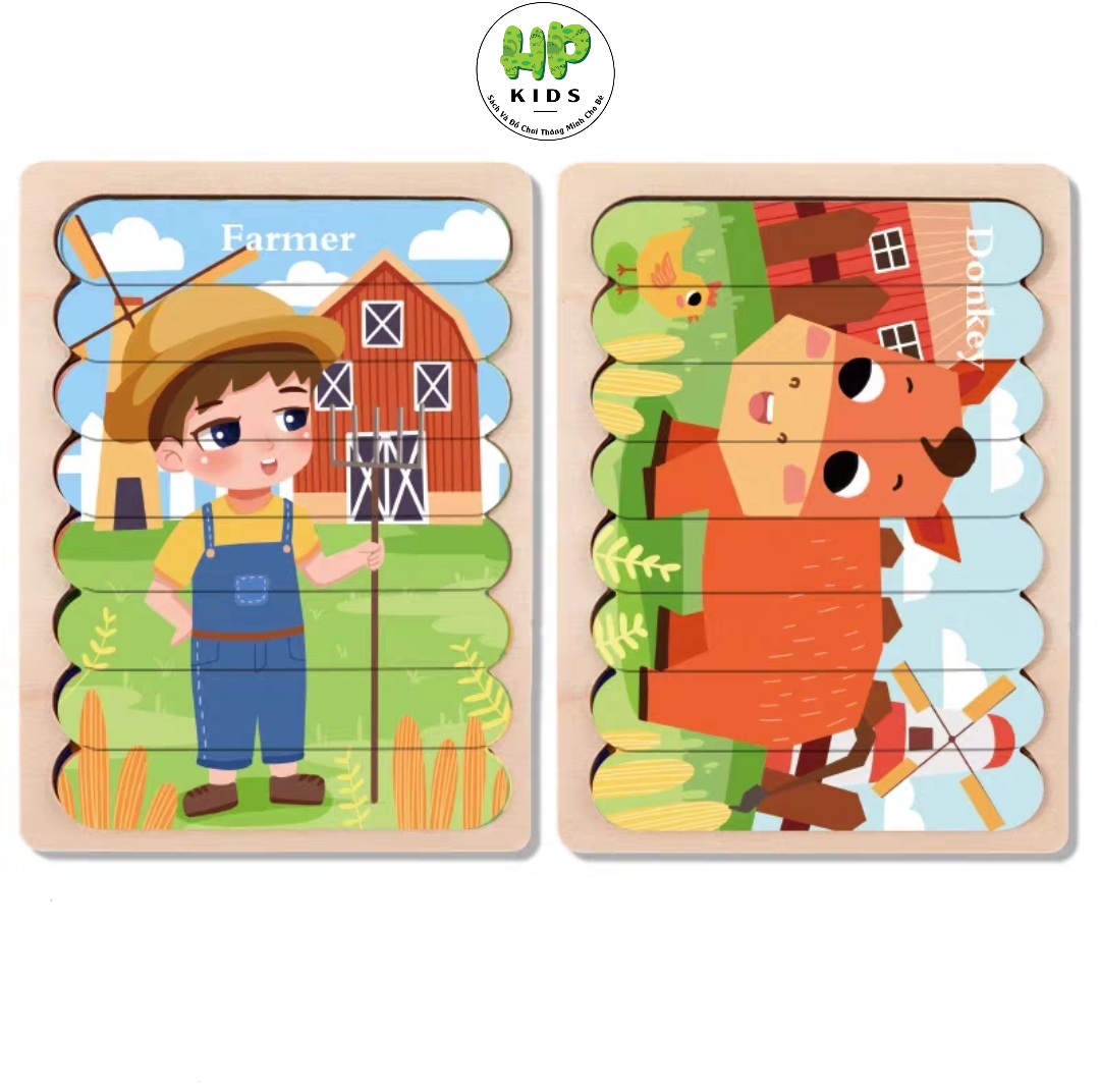 Ghép hình, xếp hình gỗ que kem 2 mặt cho bé tư duy sáng tạo, giáo dục Montessori