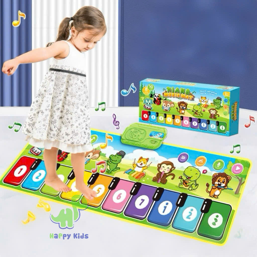 Đồ chơi thảm nhạc đàn piano với 8 loại nhạc cụ kèm âm thanh vui nhộn, có thể xếp lại được.