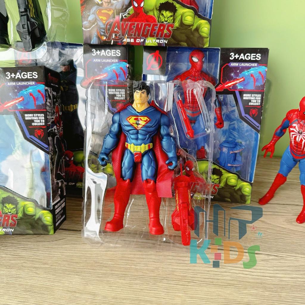 Hộp đồ chơi siêu anh hùng người nhện, người dơi Badman, Người khổng lồ xanh và siêu nhân kèm đèn, vũ khí cho bé