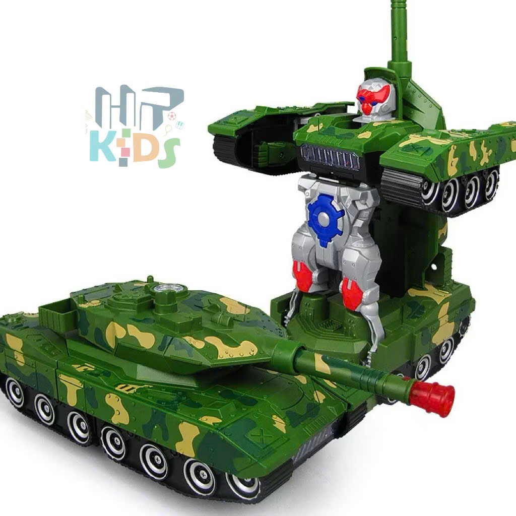 Đồ chơi xe tăng biến hình robot kèm nhạc và đèn cho bé