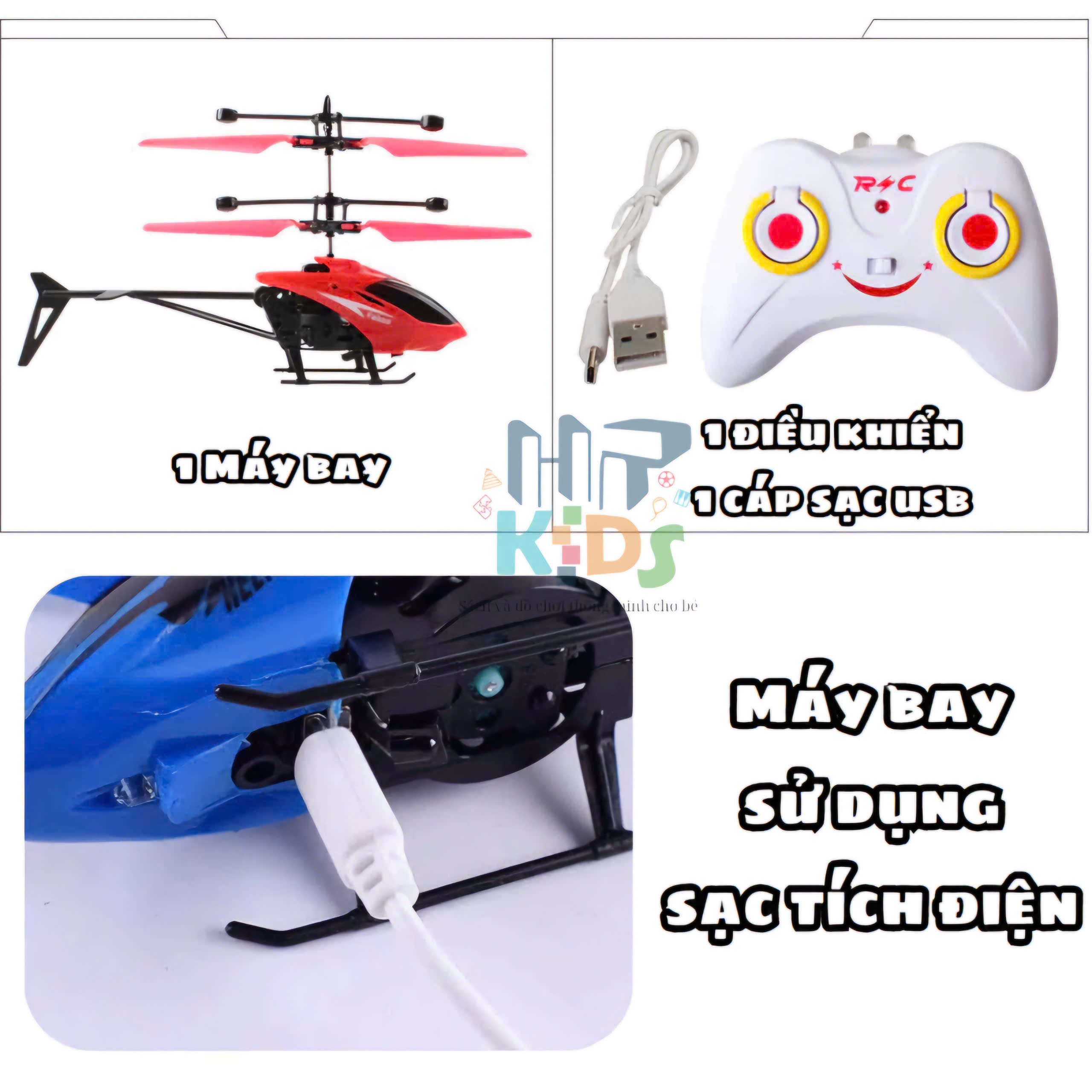 Máy bay trực thăng cảm ứng điều khiển từ xa, kèm điều khiển và dây sạc