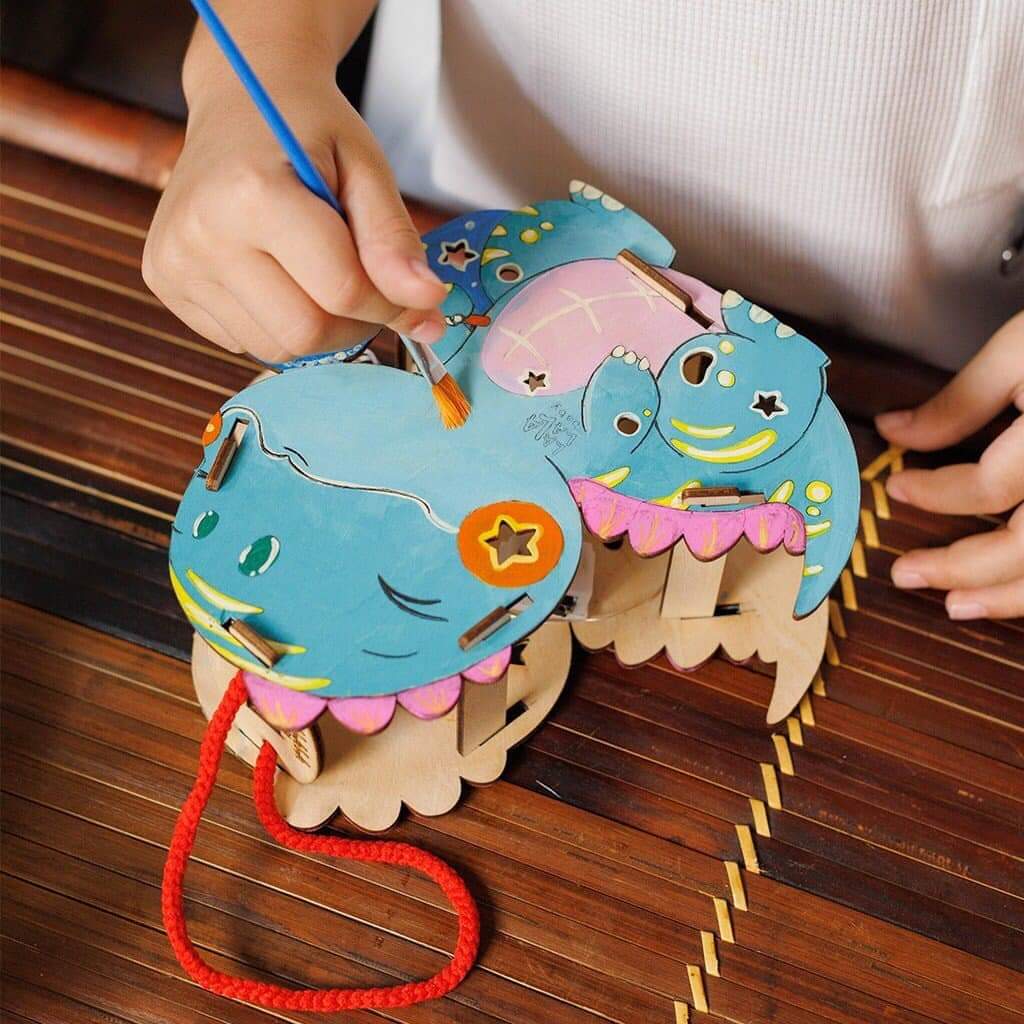 Đèn lồng gỗ Trông Trăng Lalamoon bộ kit tự làm lồng đèn trung thu tô màu thủ công DIY đồ chơi hình con vật