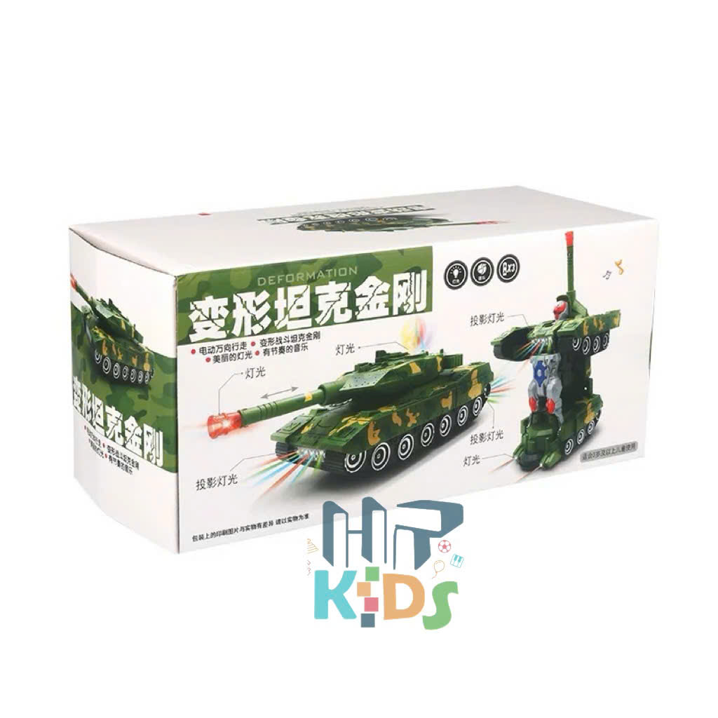 Đồ chơi xe tăng biến hình robot kèm nhạc và đèn cho bé