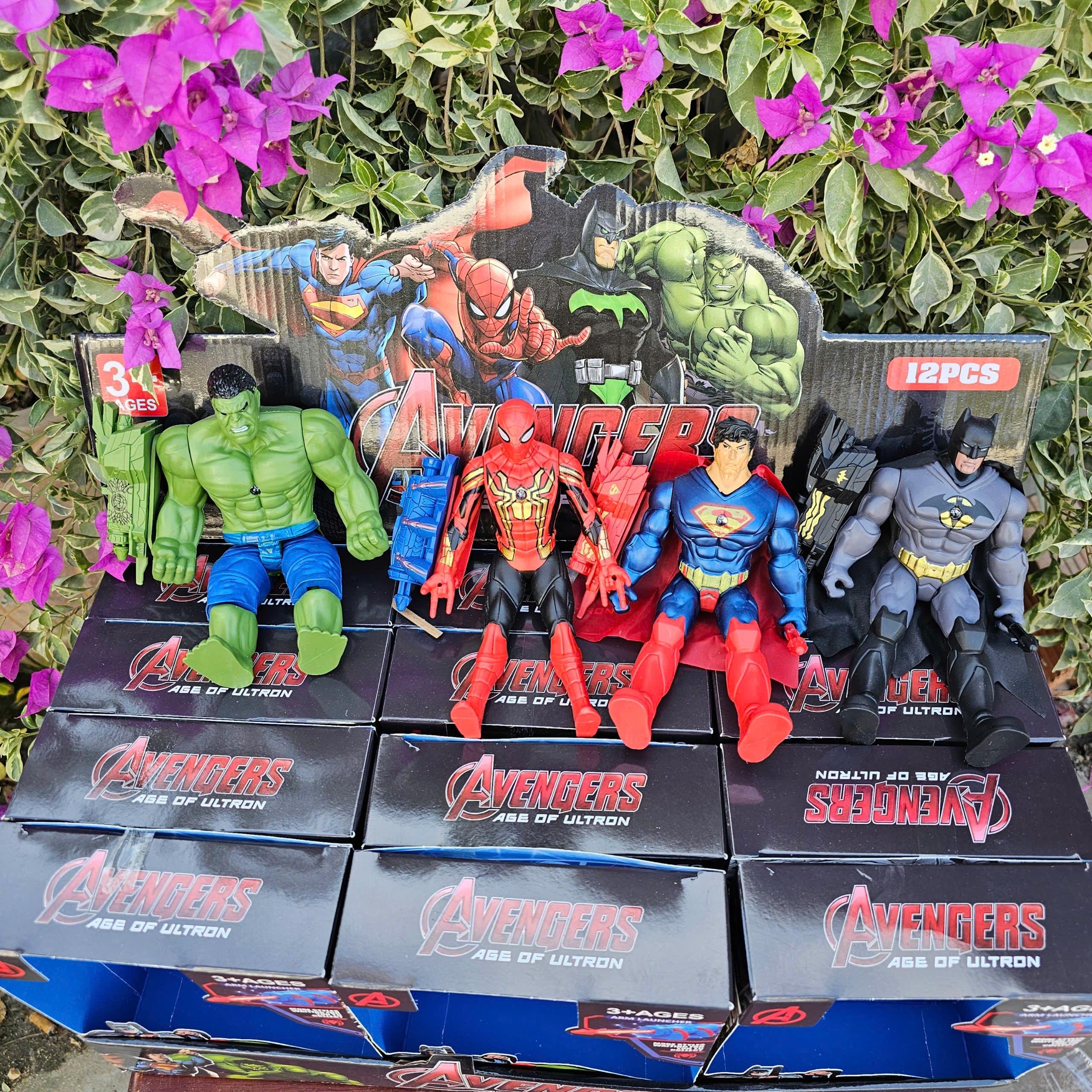 Hộp đồ chơi siêu anh hùng người nhện, người dơi Badman, Người khổng lồ xanh và siêu nhân kèm đèn, vũ khí cho bé