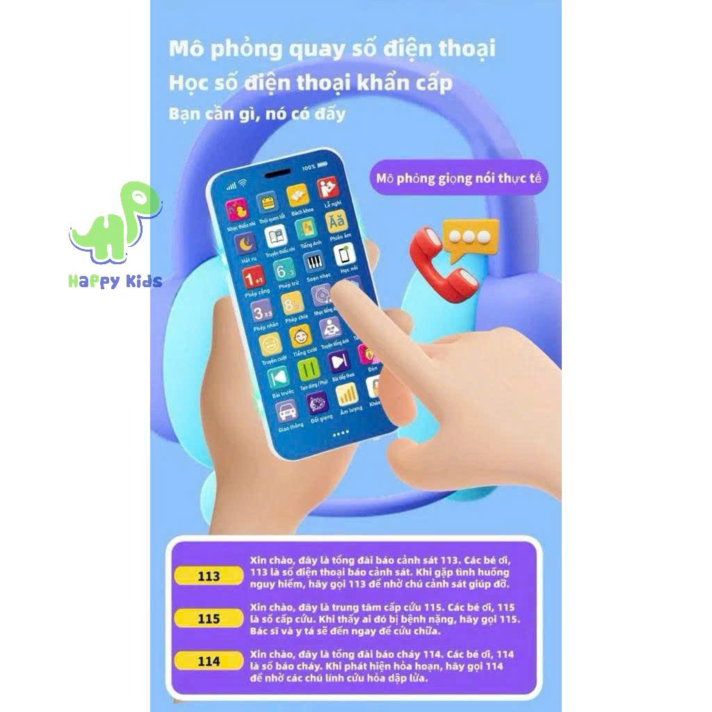 Đồ chơi hình điện thoại thông minh Tiếng Việt cho bé kèm nhạc âm thanh và kể chuyện, đồ chơi âm thanh dành cho bé