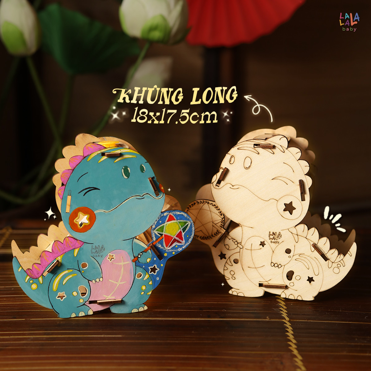 Đèn lồng gỗ Trông Trăng Lalamoon bộ kit tự làm lồng đèn trung thu tô màu thủ công DIY đồ chơi hình con vật