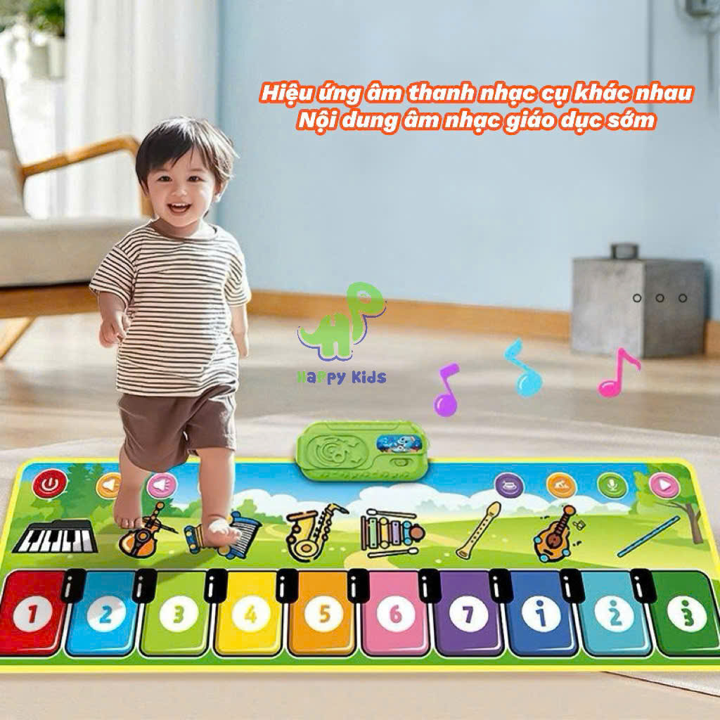 Đồ chơi thảm nhạc đàn piano với 8 loại nhạc cụ kèm âm thanh vui nhộn, có thể xếp lại được.