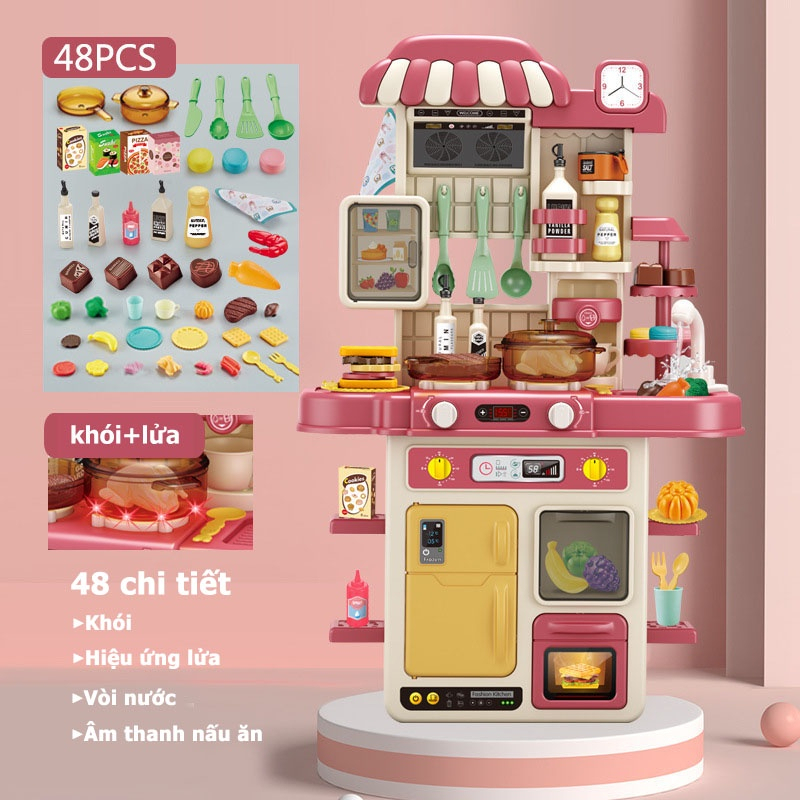 Đồ chơi kệ bếp nấu ăn loại lớn, phun khói và hơi nước, cao 70cm nhiều chi tiết cho bé