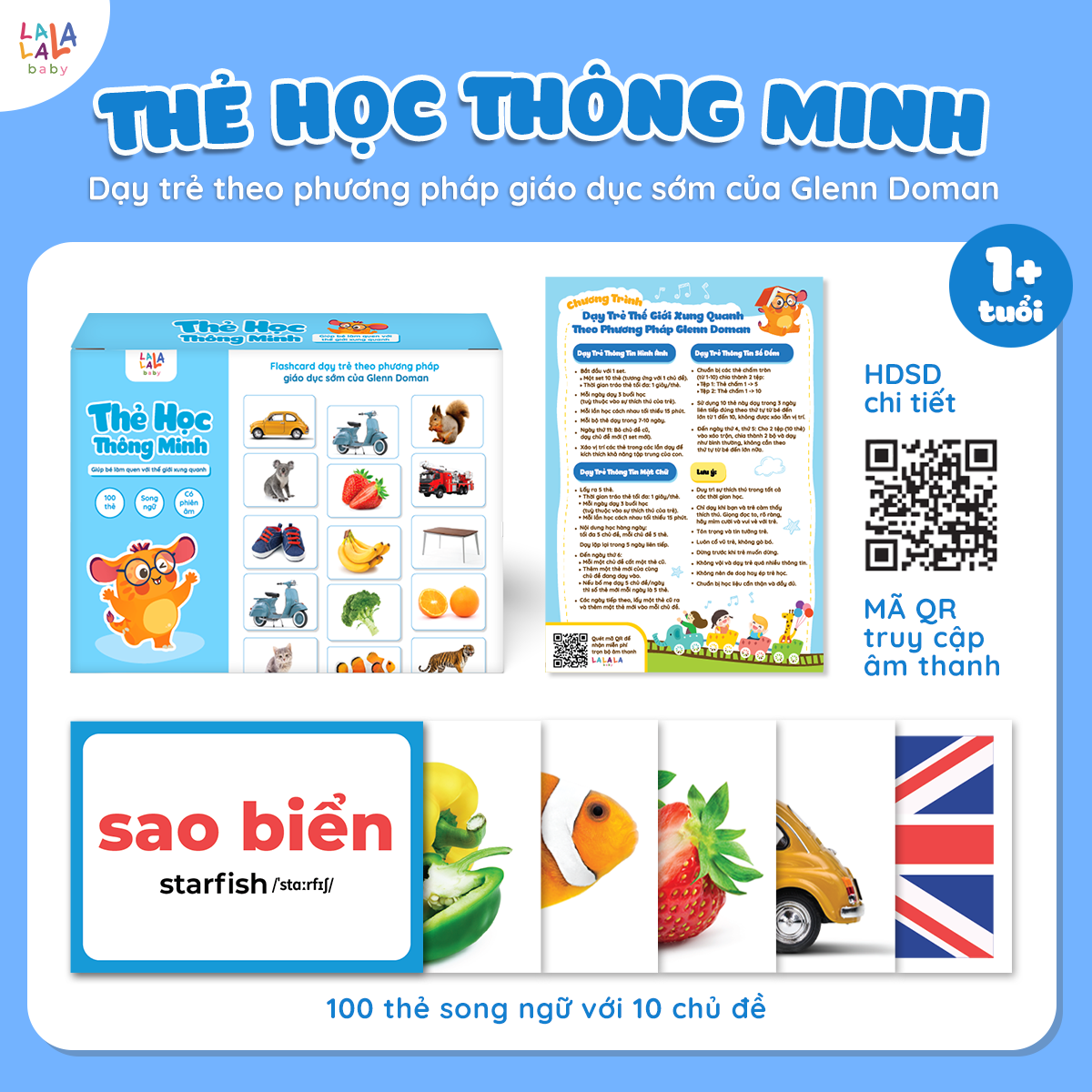 Bộ thẻ học thông minh Flashcard cho bé chuẩn Glenn Doman giáo giục sớm Lalala baby song ngữ Anh Việt