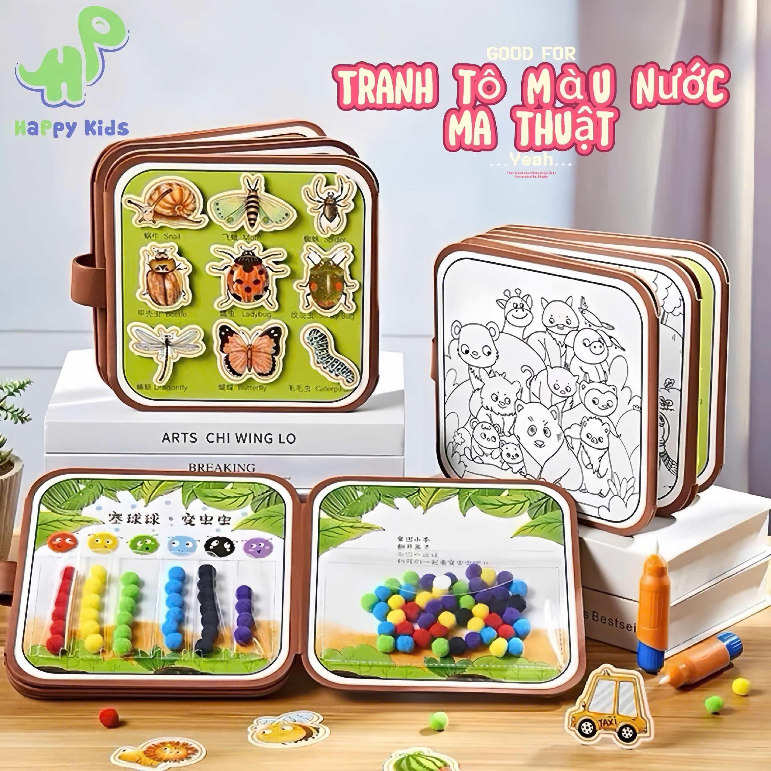 Đồ chơi tranh bóc dán, tô vẽ màu ma thuật bằng nước tái sử dụng được nhiều lần cho bé thảo sức sáng tạo