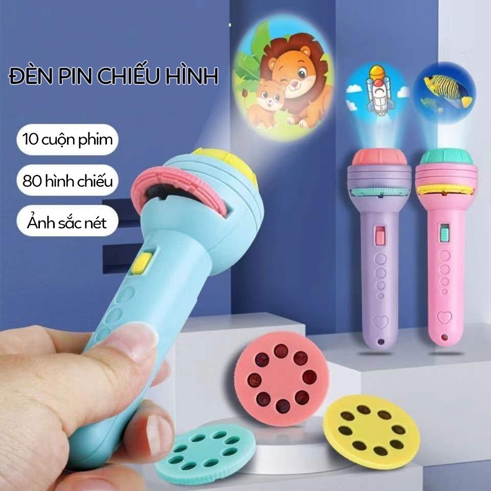 Đèn pin hình chiếu, 1 hộp 80 hình với nhiều chủ đề khác nhau dành cho bé trai và bé gái