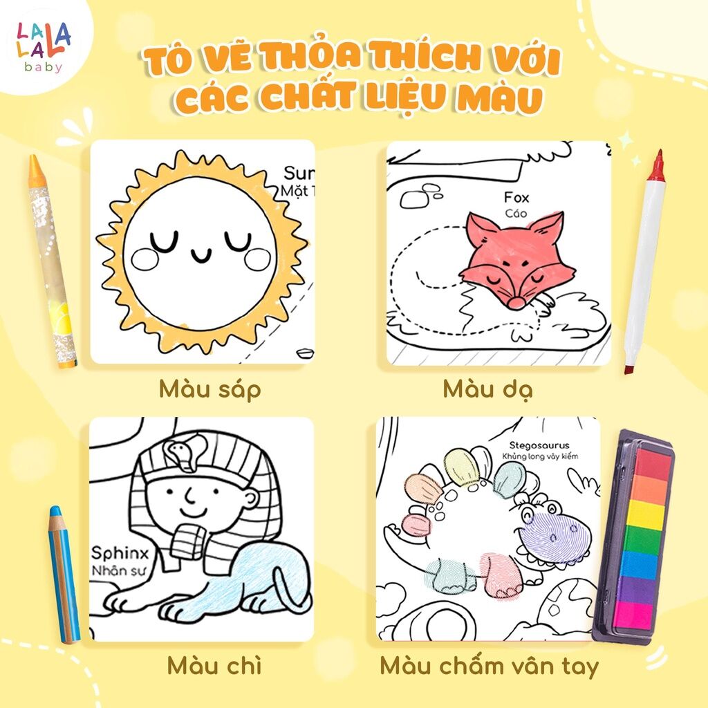 Tranh tô màu dán tường dài 3m Lala Baby tặng kèm màu, kéo