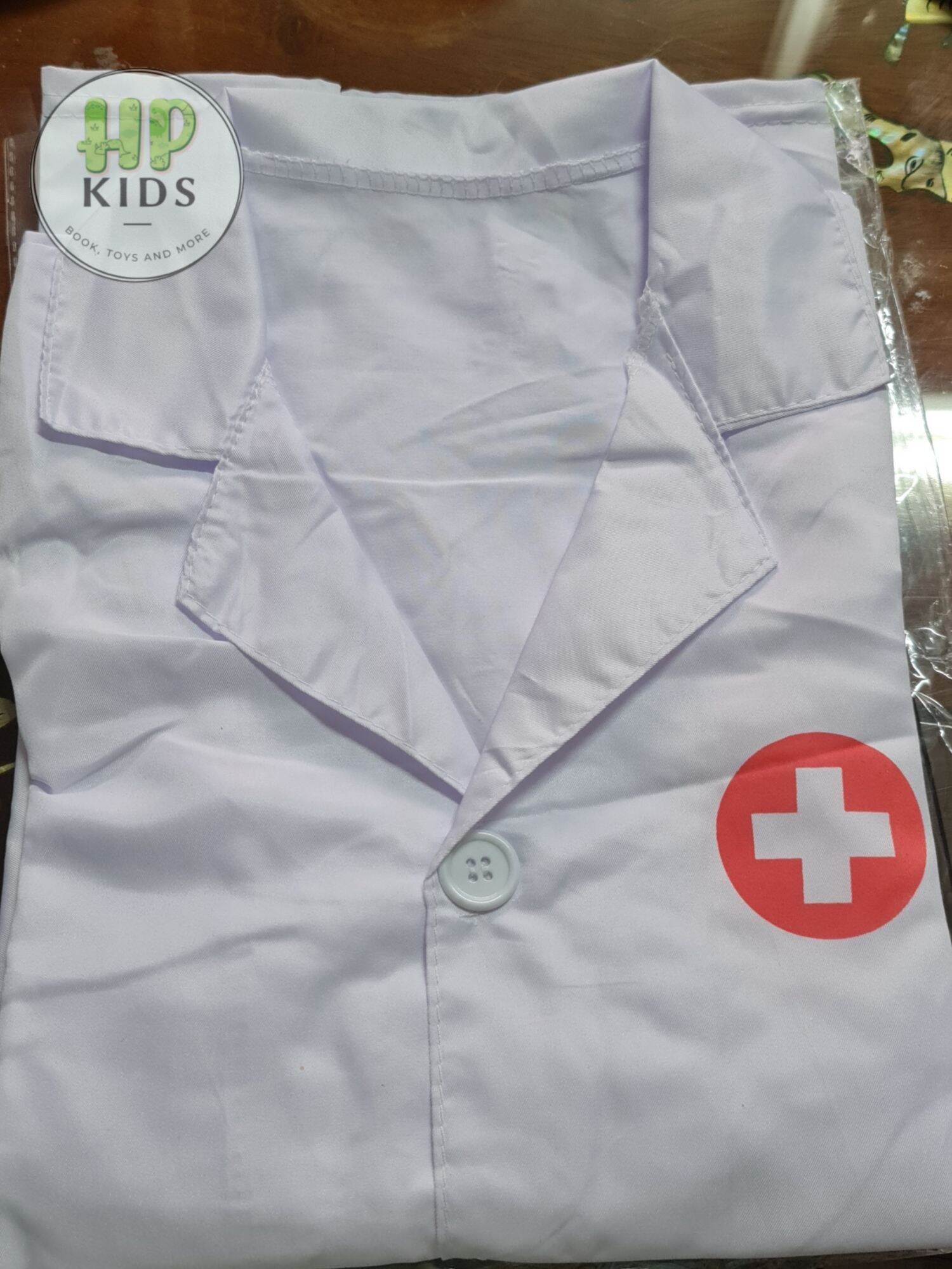 Áo Bác sĩ kèm nón cho bé Free size cho bé từ 3 đến 7 tuổi ( 14kg đến 24kg)