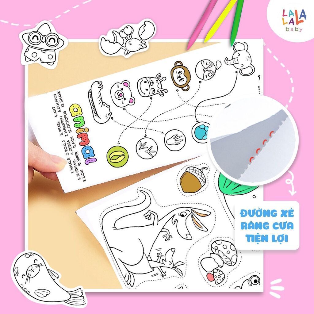Tranh tô màu dán tường dài 3m Lala Baby tặng kèm màu, kéo