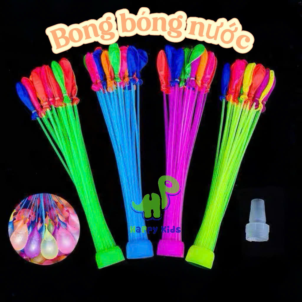 Bộ 111 quả bong bóng nước được lắp sẵn vào 3 chùm và có đầu nối với ống nước