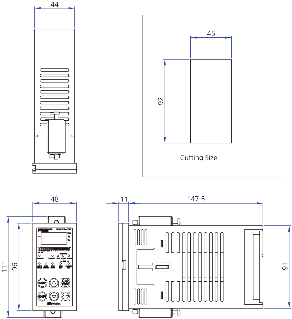 Kích thước bộ hiển thị lực căng Pora PT-LM107D