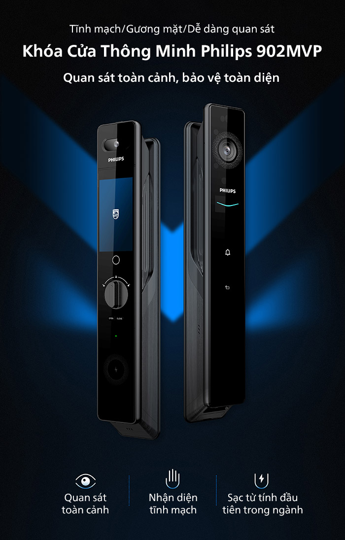 Khóa Thông Minh Philips DDL902-MVP-11HWS: Face 3D & Tĩnh Mạch