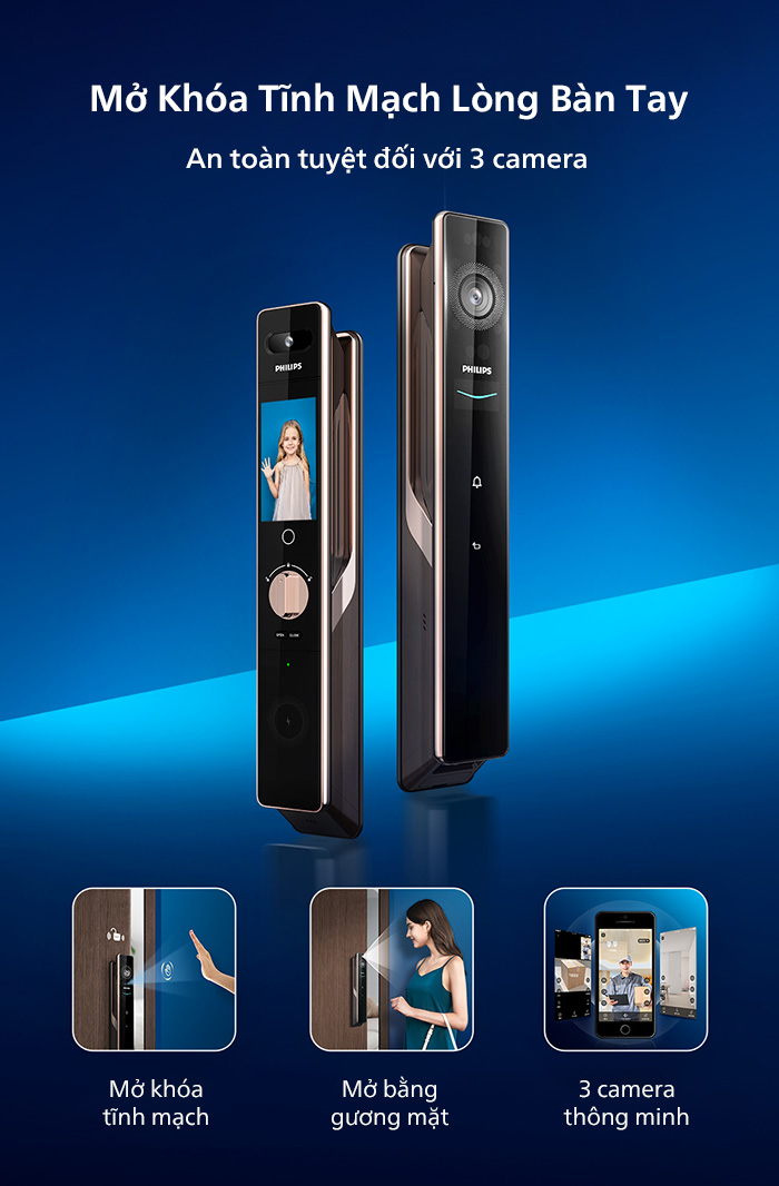 Khóa Thông Minh Philips DDL902-MVP-11HWS: Face 3D & Tĩnh Mạch