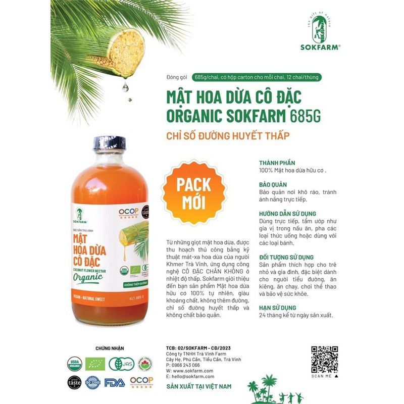 Mật hoa dừa cô đặt Organic Sokfarm 685g