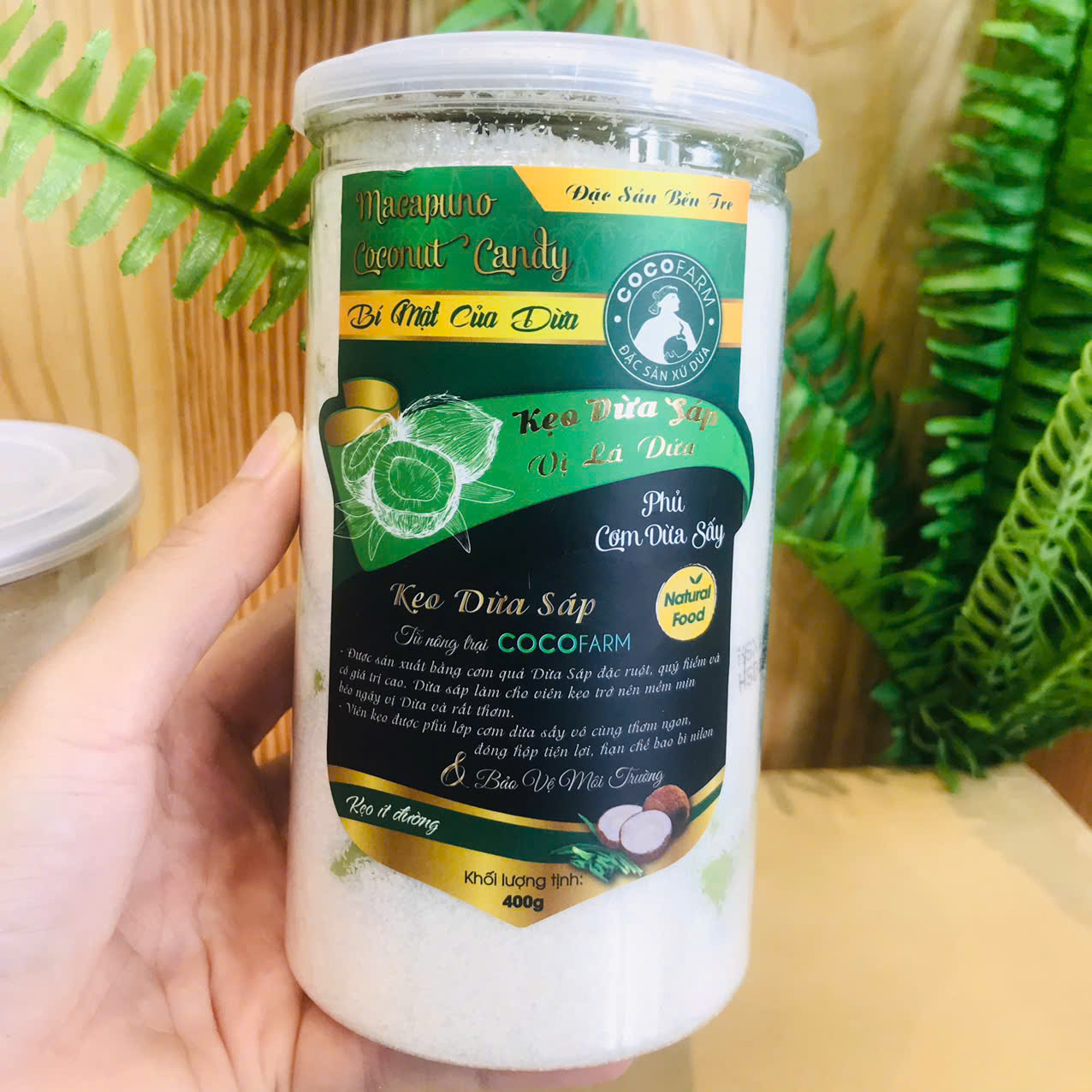 Kẹo dừa Sáp hoa tuyết vị lá dứa 400g - cocofarm