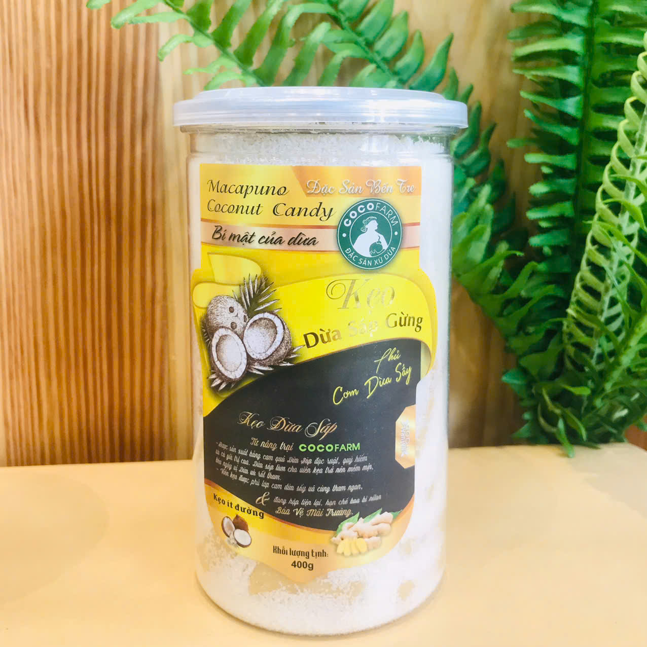 Kẹo dừa Sáp hoa tuyết vị gừng 400g - cocofarm