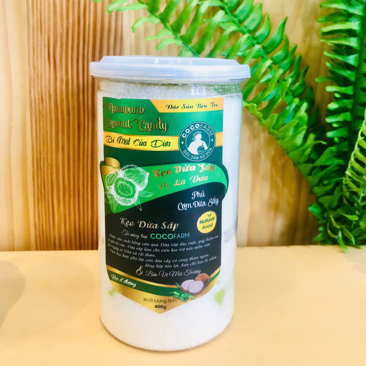 Kẹo dừa Sáp hoa tuyết vị lá dứa 400g - cocofarm