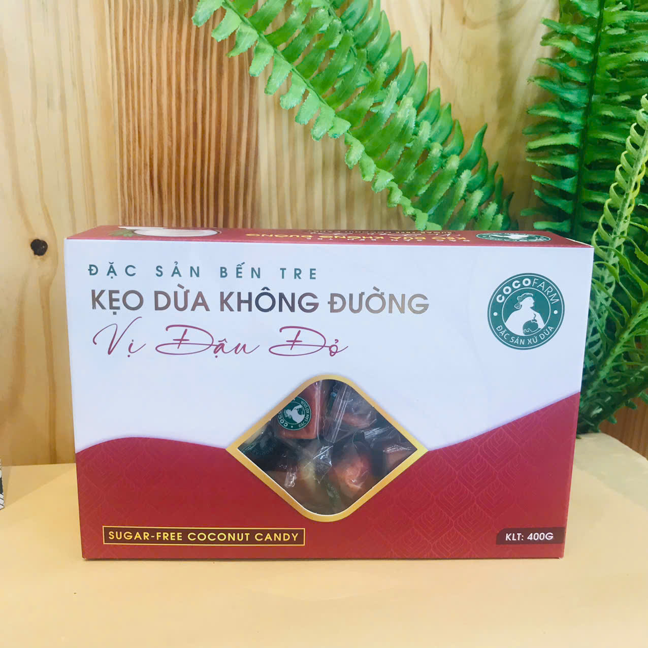 Kẹo dừa không đường vị đậu đỏ 400g - cocofarm