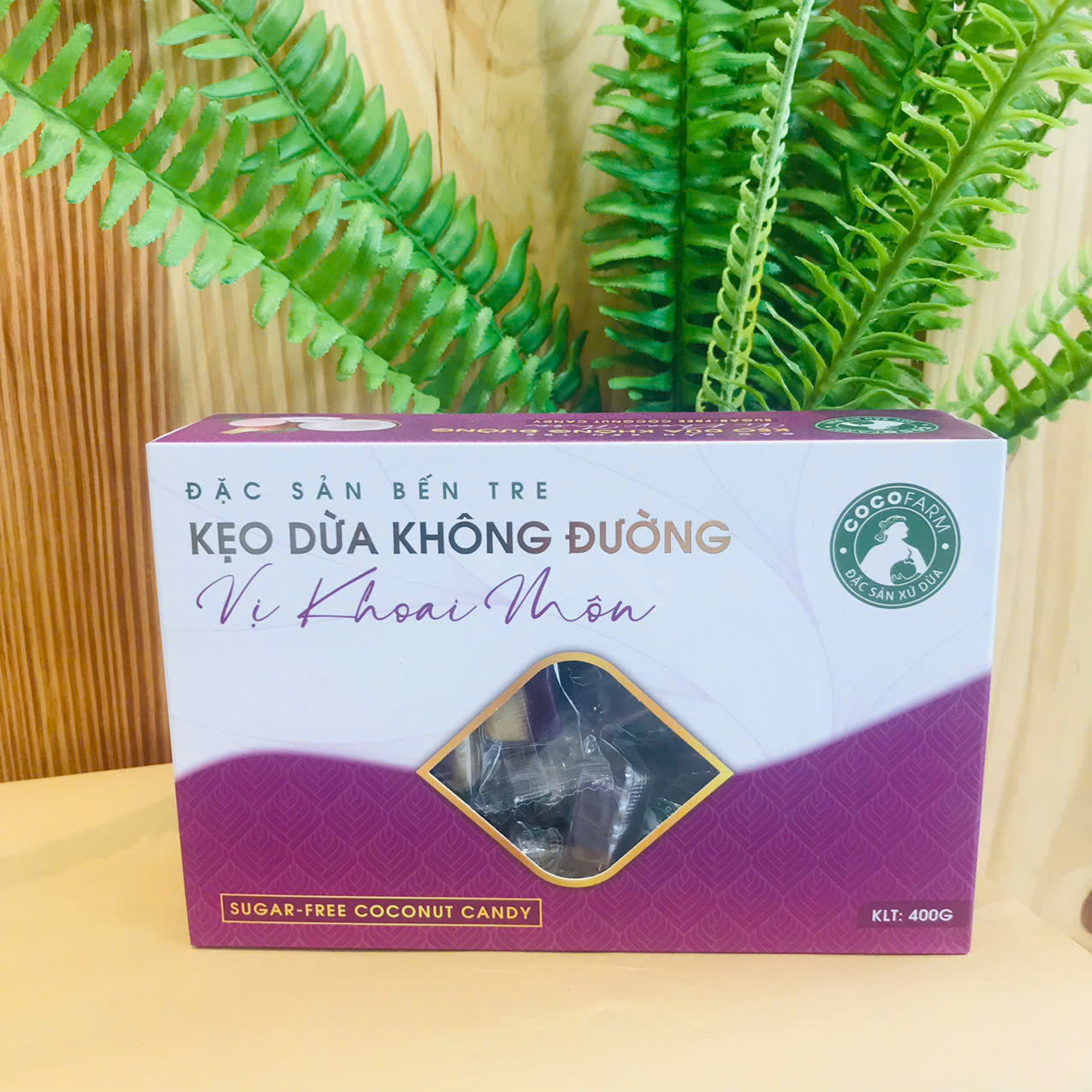 Kẹo dừa không đường vị khoai môn 400g - cocofarm