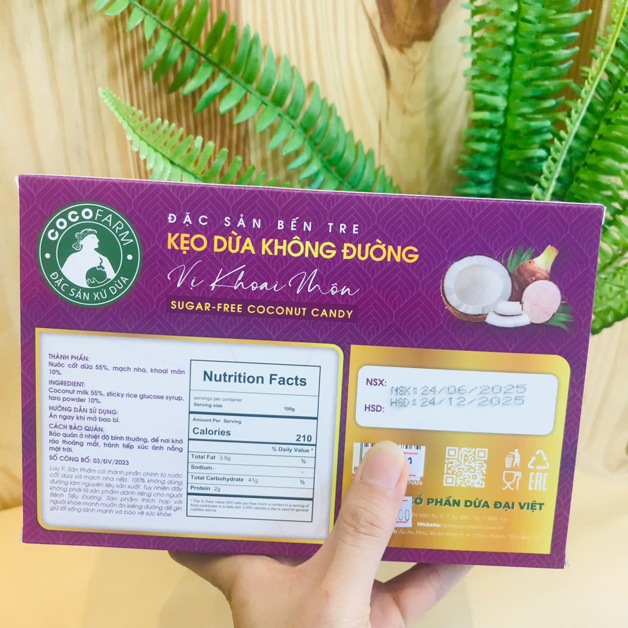 Kẹo dừa không đường vị khoai môn 400g - cocofarm